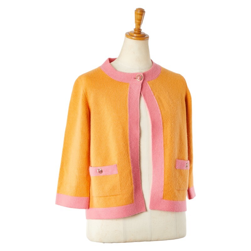 シャネル ココマーク カーディガン サイズ:38 オレンジ ピンク カシミヤ レディース CHANEL 【中古】