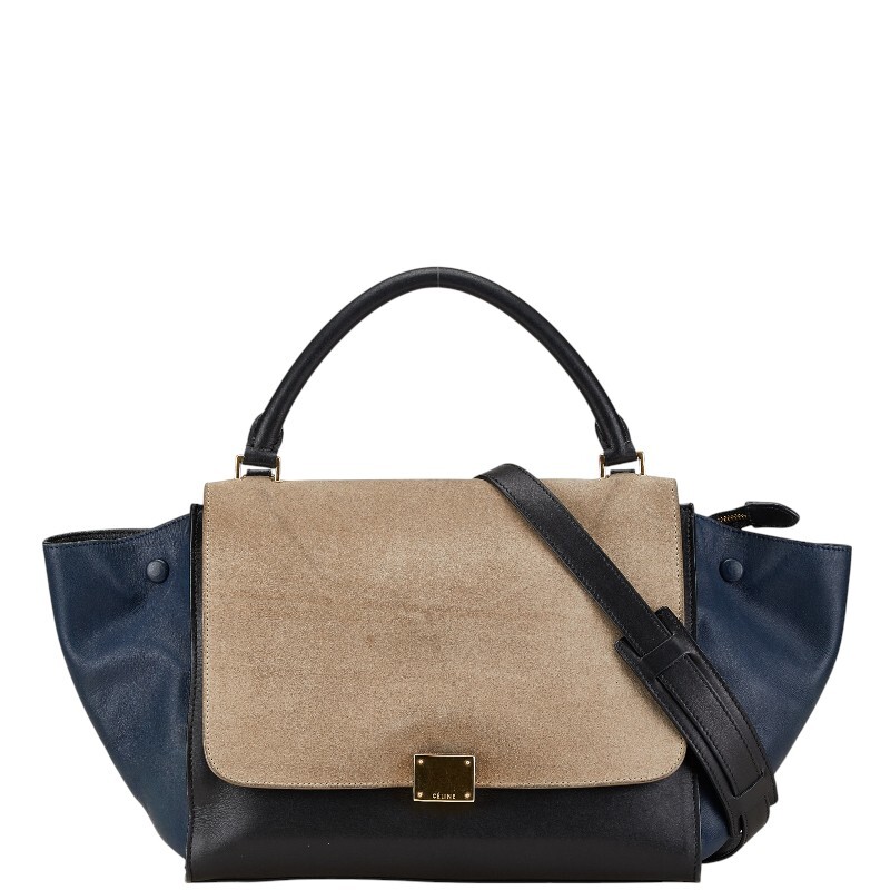 セリーヌ トラペーズ ミディアム ハンドバッグ ショルダーバッグ 2WAY ブラック グレー ネイビー レザー スウェード CELINE 【中古】