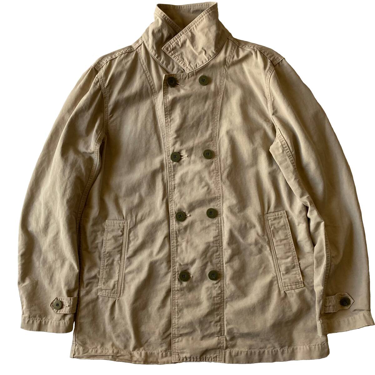 SPELLBOUND スペルバウンド コットンリネンダンプジャケット 日本製 2(M) ベージュ 太番手ステッチ オーバーダイ加工 Pコートタイプ_画像6