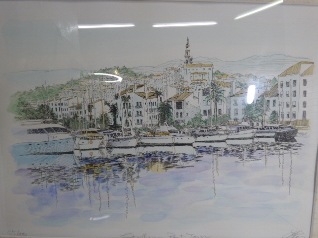 ま33.織田義郎 銅版画 手彩色 55/100 Southern Port Town 【真作 ま33.織田義郎 銅版画 手彩色 55/100 Southern Port Town 【真作