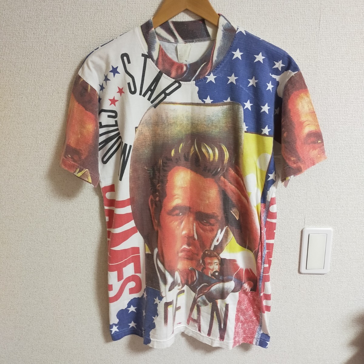 90s James Dean ジェームスディーン 総柄プリント 半袖Tシャツ ヴィンテージ OLD M～L相当 マルチカラー