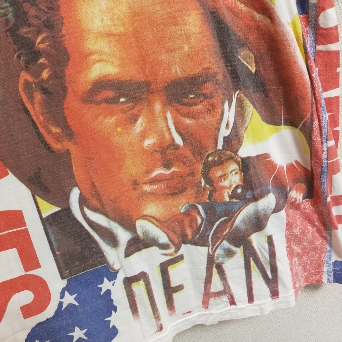 90s James Dean ジェームスディーン 総柄プリント 半袖Tシャツ ヴィンテージ OLD M～L相当 マルチカラー