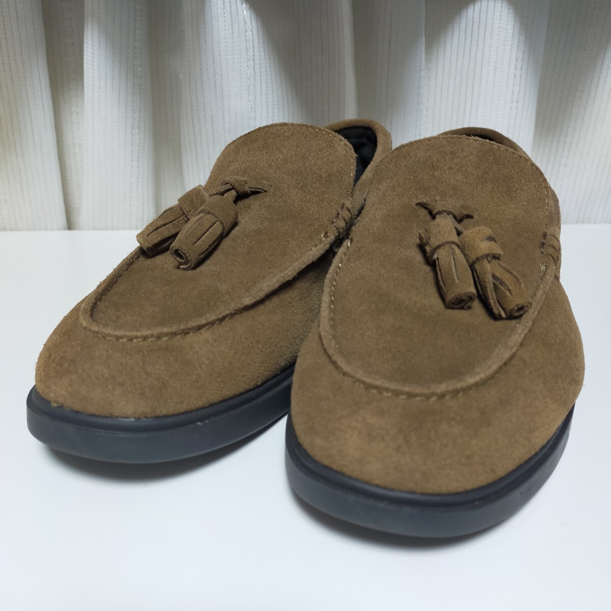 ザラ ZARA タッセル付きレザーローファー 牛革靴（40）ブラウン
