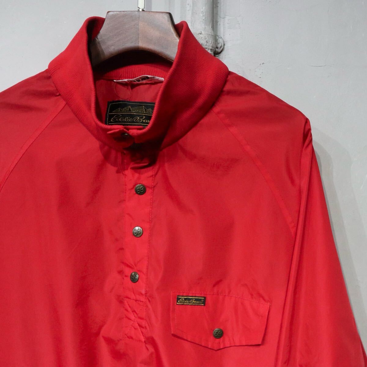 【即決】80s eddie bauer エディーバウアー アノラック プルオーバー ナイロンジャケット レッド 赤 オールドアウトドア 古著 M