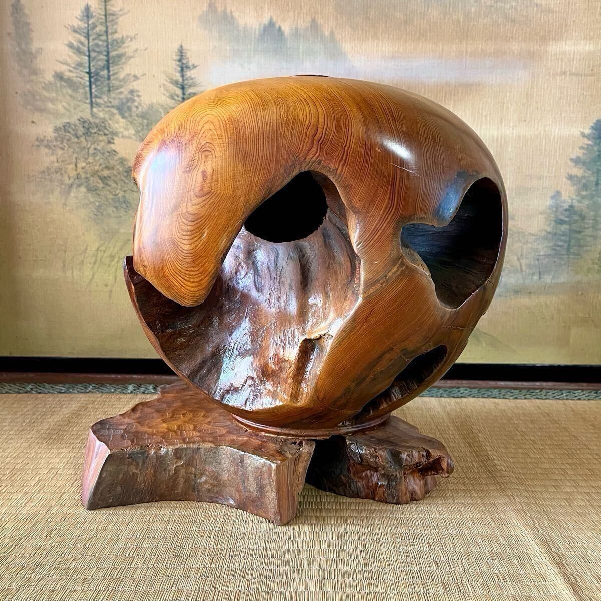 希少 蓮根 台付き】屋久杉 壺 花瓶 置物 彫刻 オブジェ 工芸品 希少 蓮根 台付き】屋久杉 壺 花瓶 置物 彫刻 オブジェ 工芸品