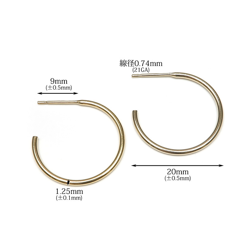 14KGF 3/4フープピアス 20mm【1ペア販売】 / 14K-310PI