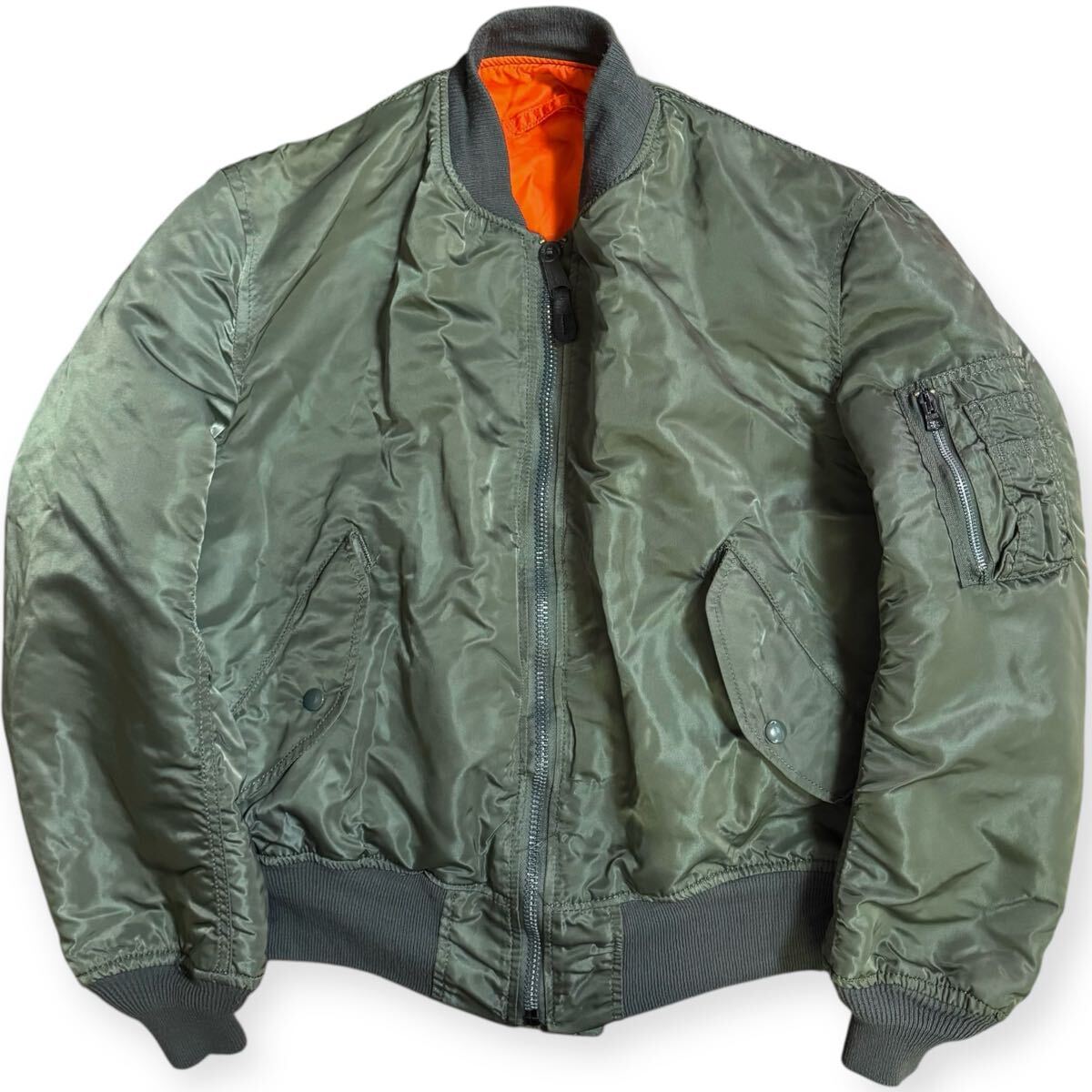 80s旧タグ アルファMA-1 フライトジャケット USA製 カーキ グリーン 稀少 ALPHA INDUSTRIES 初期 80s 三本タグ USA製 MA-1 フライト