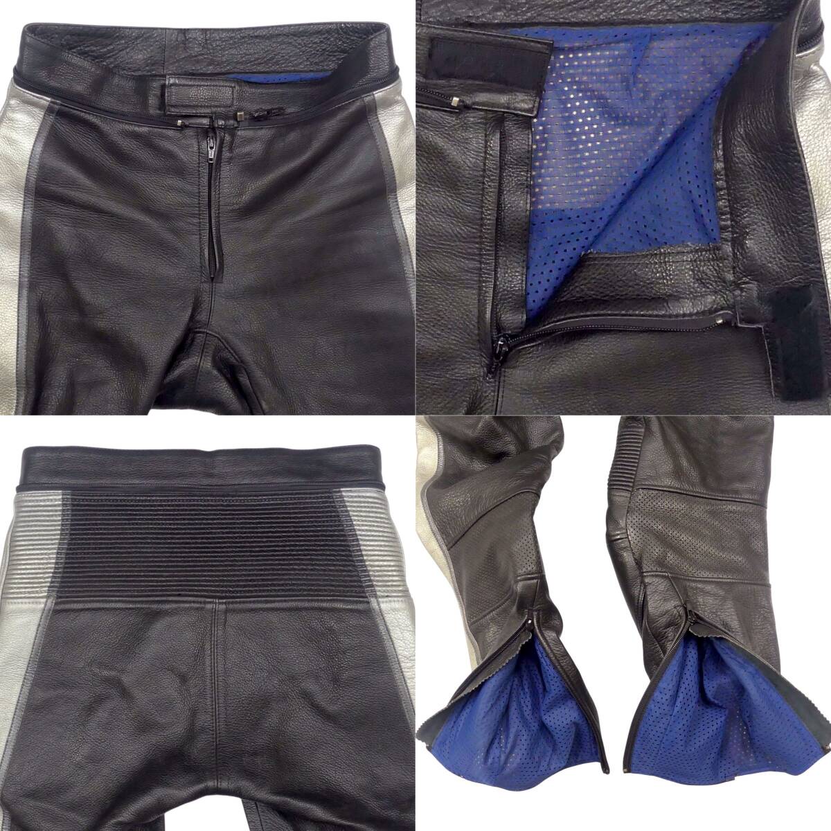 即決★NAKATAKE★メンズ L レザーレーシングスーツ ナカタケ 黒 セパレート メッシュ 本革 ツナギ 皮 つなぎ ライダースジャケット バイク