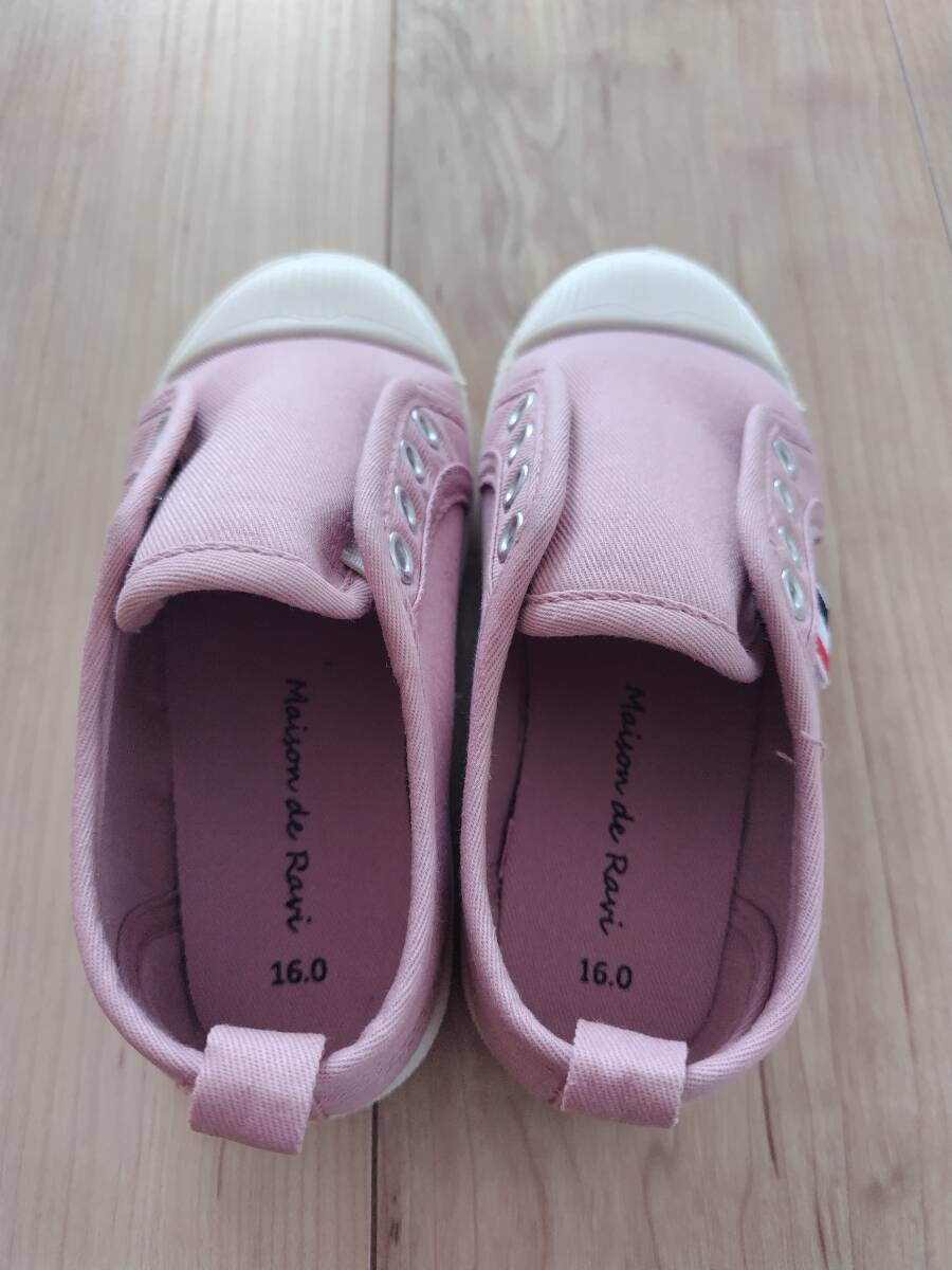 ◆未使用◆Maison de Ravi◆ハトメ スリッポン◆ピンク系◆16cm◆シンプルスニーカー◆キッズシューズ◆上履きにも◆