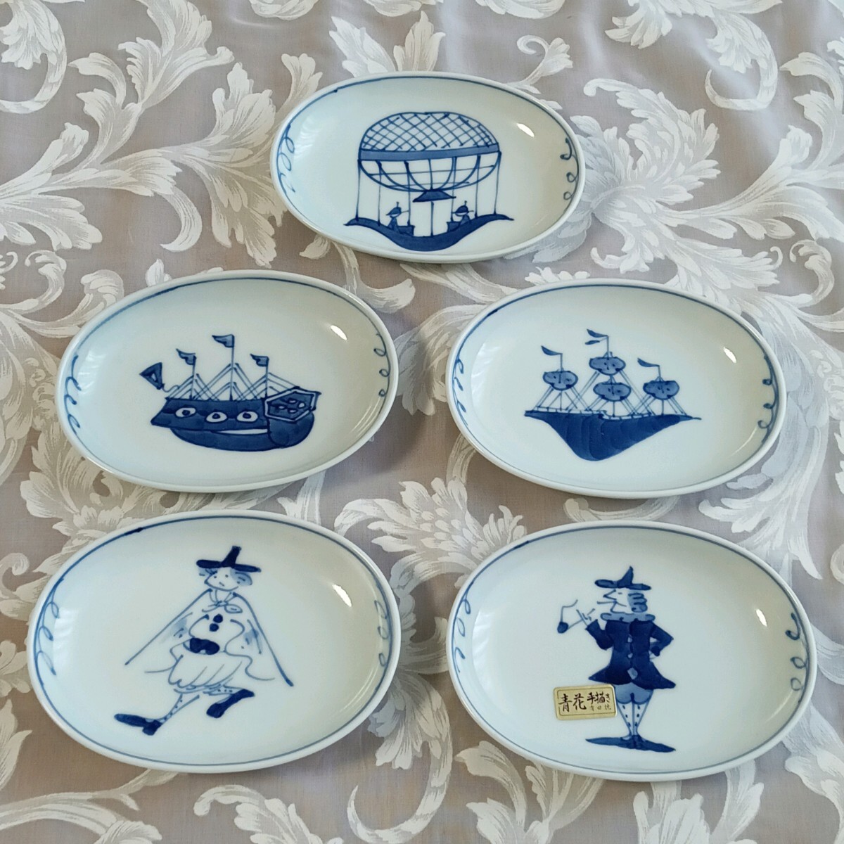 有田焼 しん窯 青花 絵変り 小皿5枚揃 未使用品 (伊万里、有田 有田焼 しん窯 青花 絵変り 小皿5枚揃 未使用品 (伊万里、有田