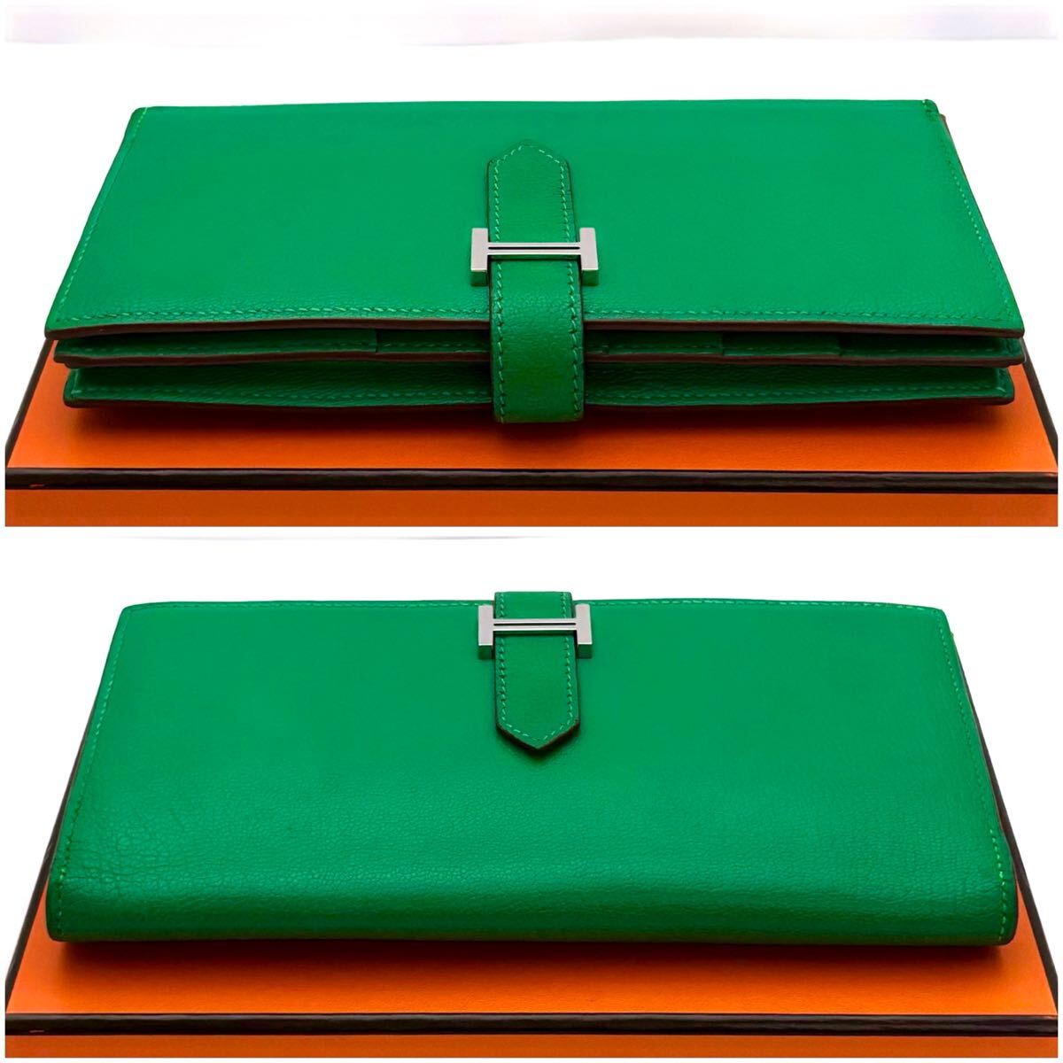 1点限り】HERMES エルメス べアン スフレ 長財布 二つ折り 緑
