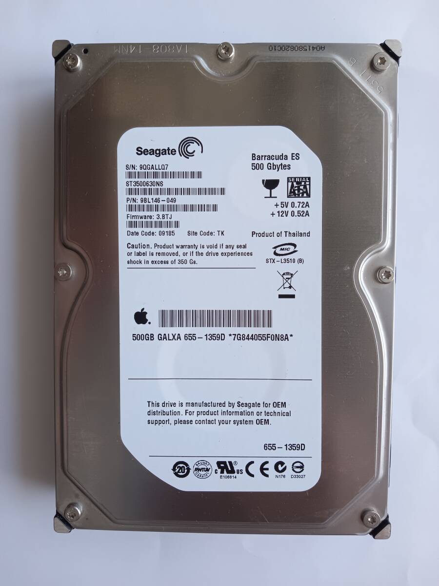 【アップルロゴ付純正中古動(dòng)作品】Seagate ST3500630NS 500GB SATA ハードディスク　HDD　