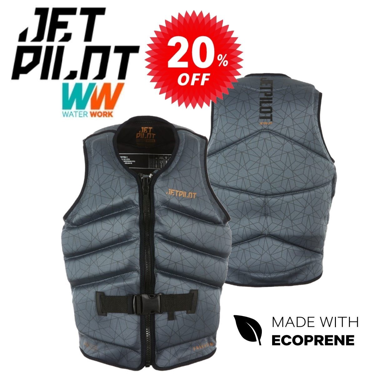 ジェットパイロット JETPILOT 2024 ライフジャケット セール 20%オフ 送料無料 フリーライド F/E ベスト JA23228 チャコール 2XL
