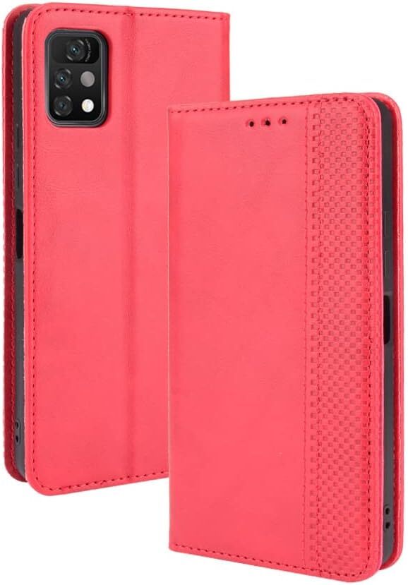 UMIDIGI A11 Pro Max ケース【MARR】 スマホケース 手帳型 シンプル カバー 手帳型ケース 高級PU レザー 手作り スタンド機能付 (レッド)