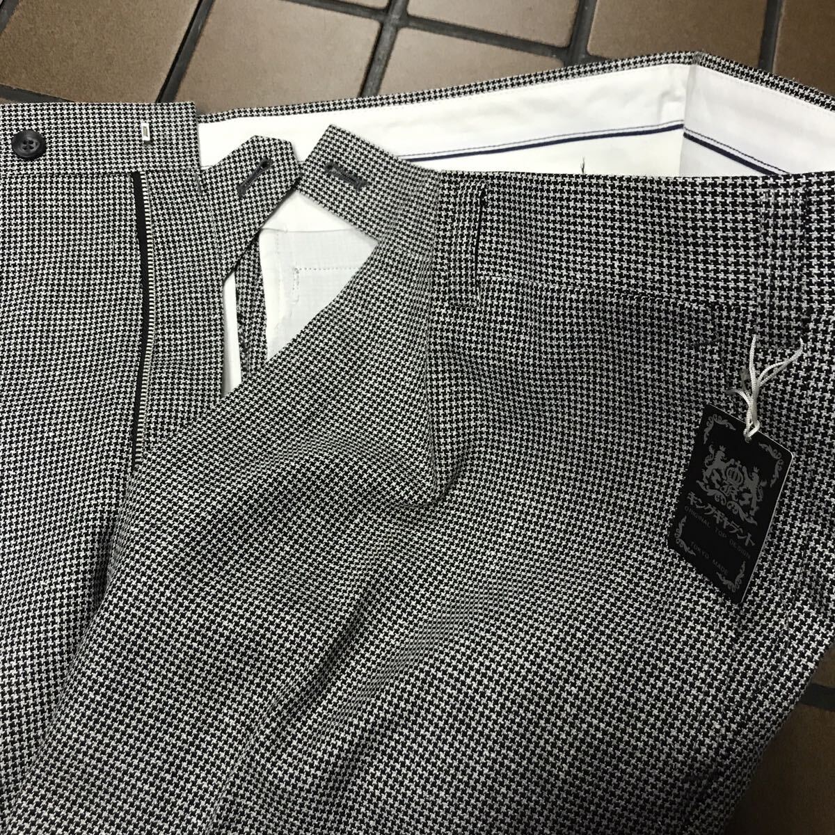 《激安》新品★訳あり高級KING.G 日本製ヴィンテージスラックス ゴルフパンツ/ボトム/サイズ88 千鳥格子★ウール50%テトロン50% コンサバ_画像4