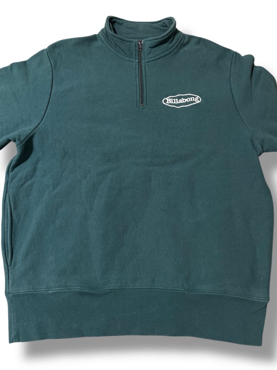 BILLABONG ビラボン ハーフジップ スウェット グリーン●洗濯プレス済● トレーナー トップス 里起毛 緑 ハーフジップ スウェット 古著/239