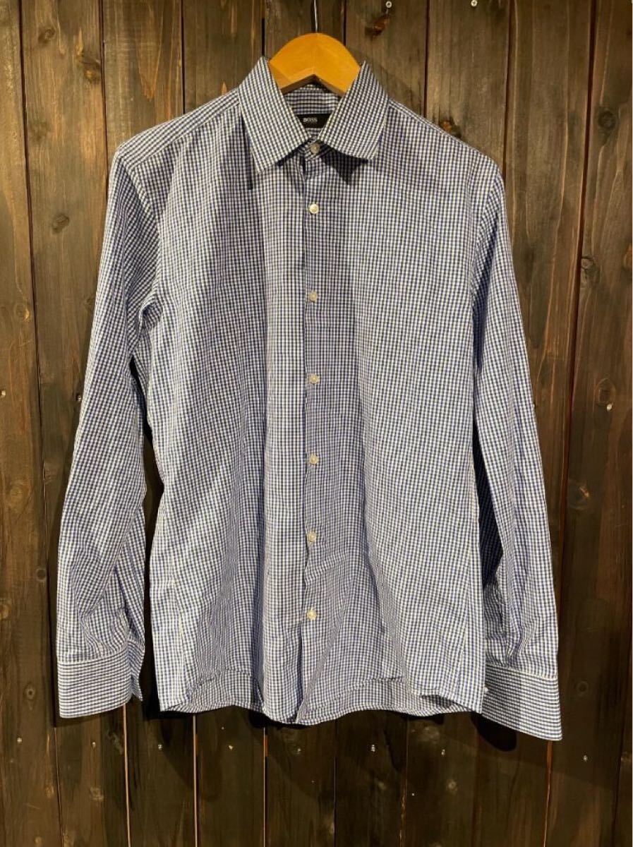 BOSS ボス　ギンガムチェック シャツ ボタン欠損　左袖口　畫像參照