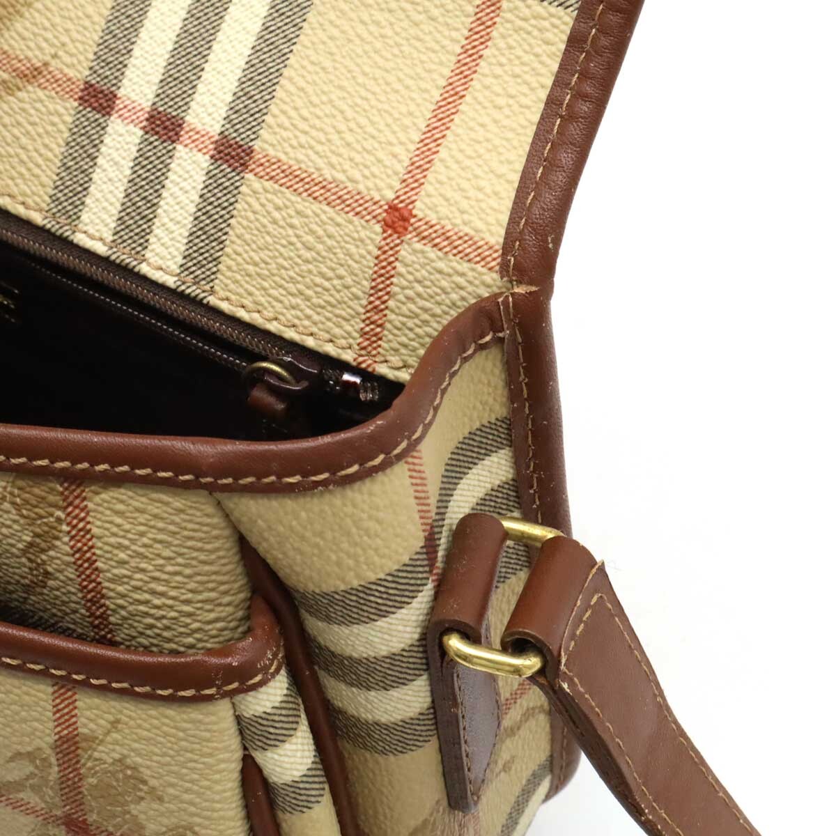 BURBERRY バーバリー ノバチェック チェック柄 ショルダーバッグ 斜め掛け PVC ベージュ ブラウン レッド ブラック ゴールド金具_画像5