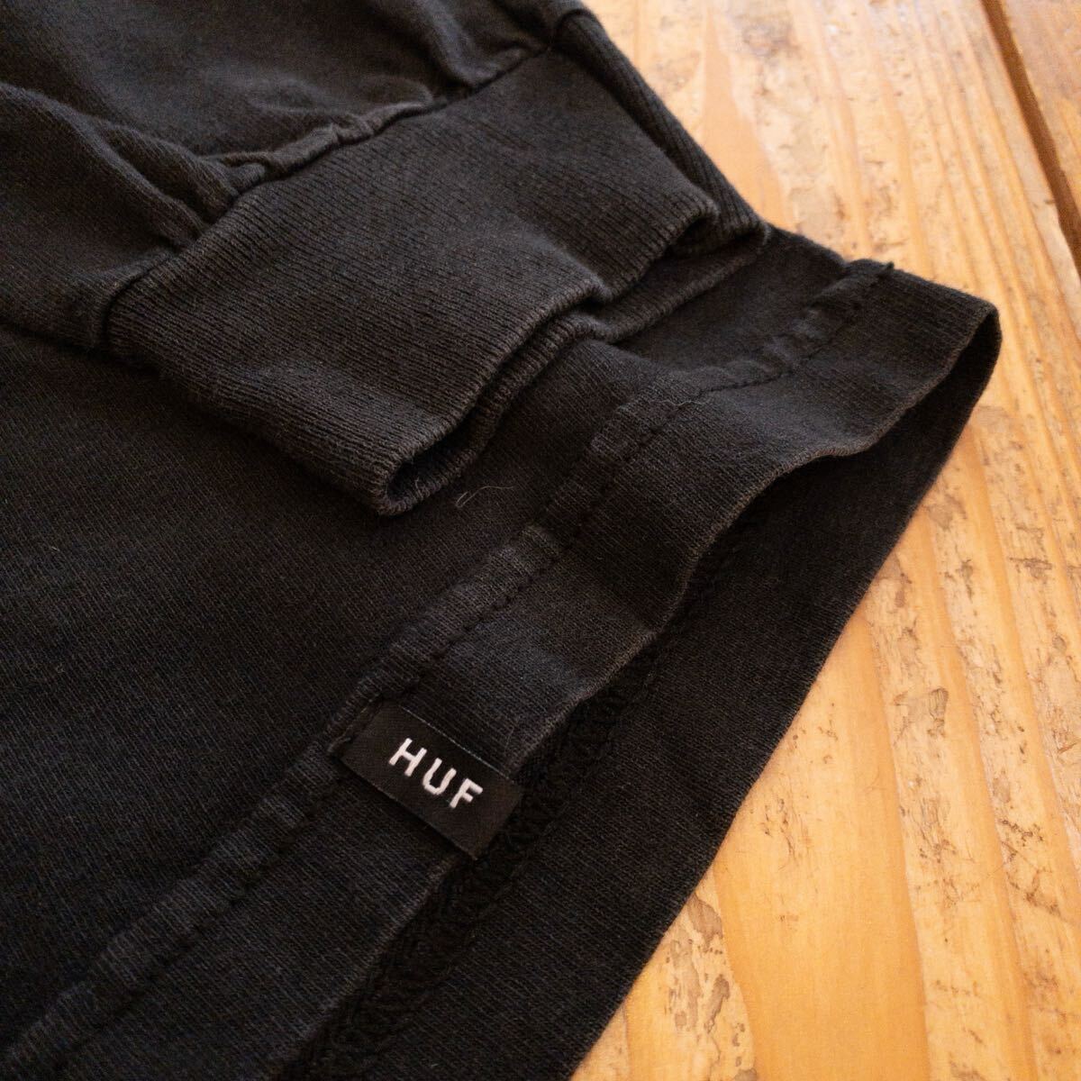 USA б/у одежда HUF - f футболка с длинным рукавом мужской L размер long T casual черный рукав принт America запас модный Street T2862