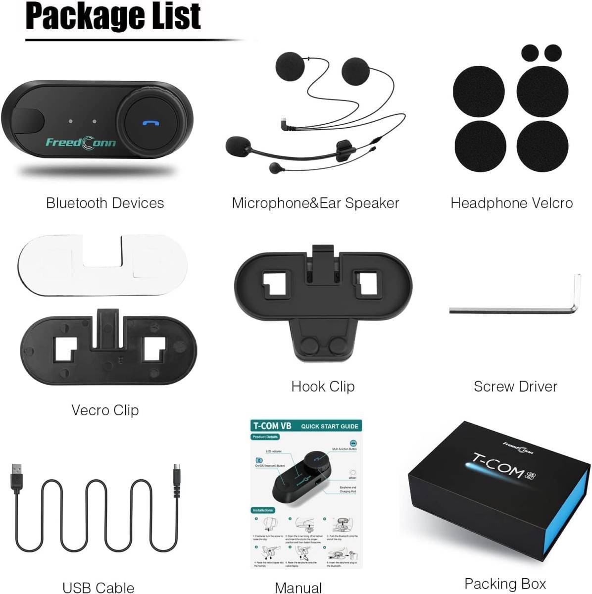 2セット★新品★最新型改良 Freedconn TCOM-SC★バイク用インカム Bluetooth5.0★FMラジオ搭載★LCDスクリーン付き★技適認証取得 _画像8