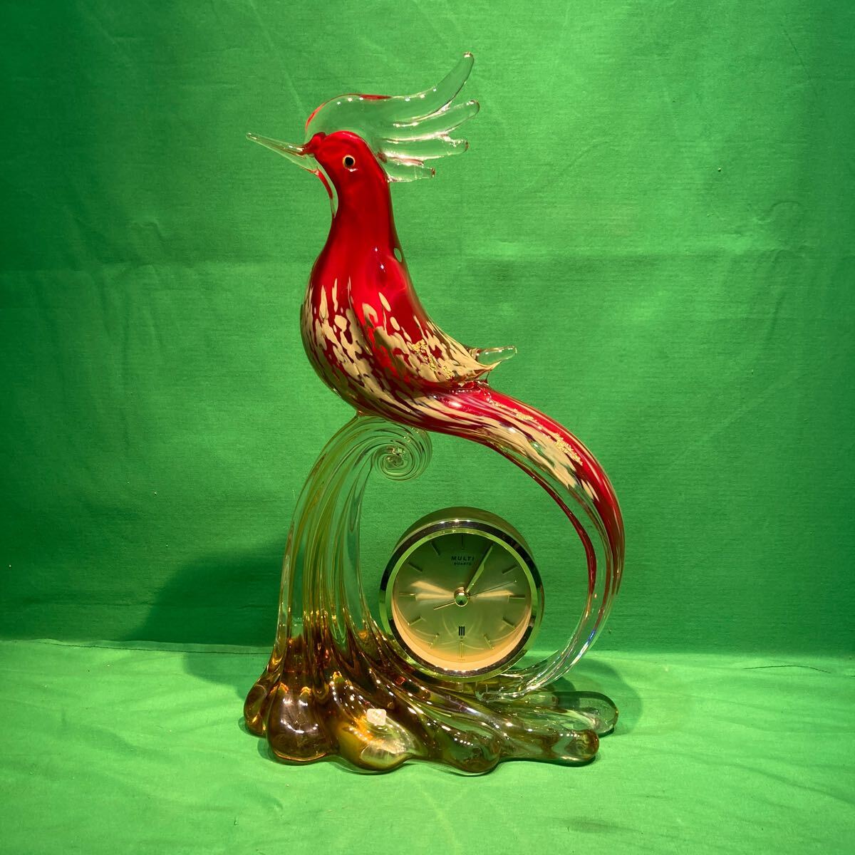 マルティグラス JAPAN 置時計 ガラス工芸品 鳳凰 鳥 オブジェ マルティグラス JAPAN 置時計 ガラス工芸品 鳳凰 鳥 オブジェ