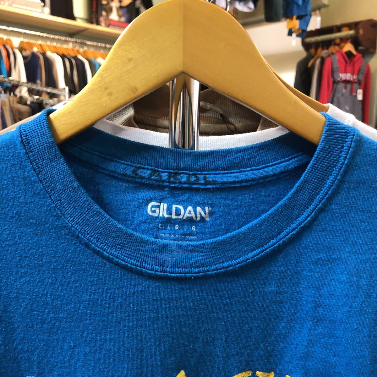 USA 古着 Tシャツ BEACH HAPPY プリント ブルー メンズL クルーネック BA2020_画像3