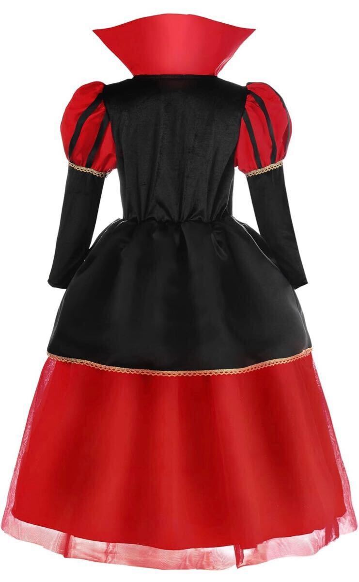 大特価 女王 コスプレ キッズ ドレス ワンピース ティアラ付き 女の子 プリンセス 150サイズ 仮装 衣装 子供服 ハロウィン 赤x黒 ハート 