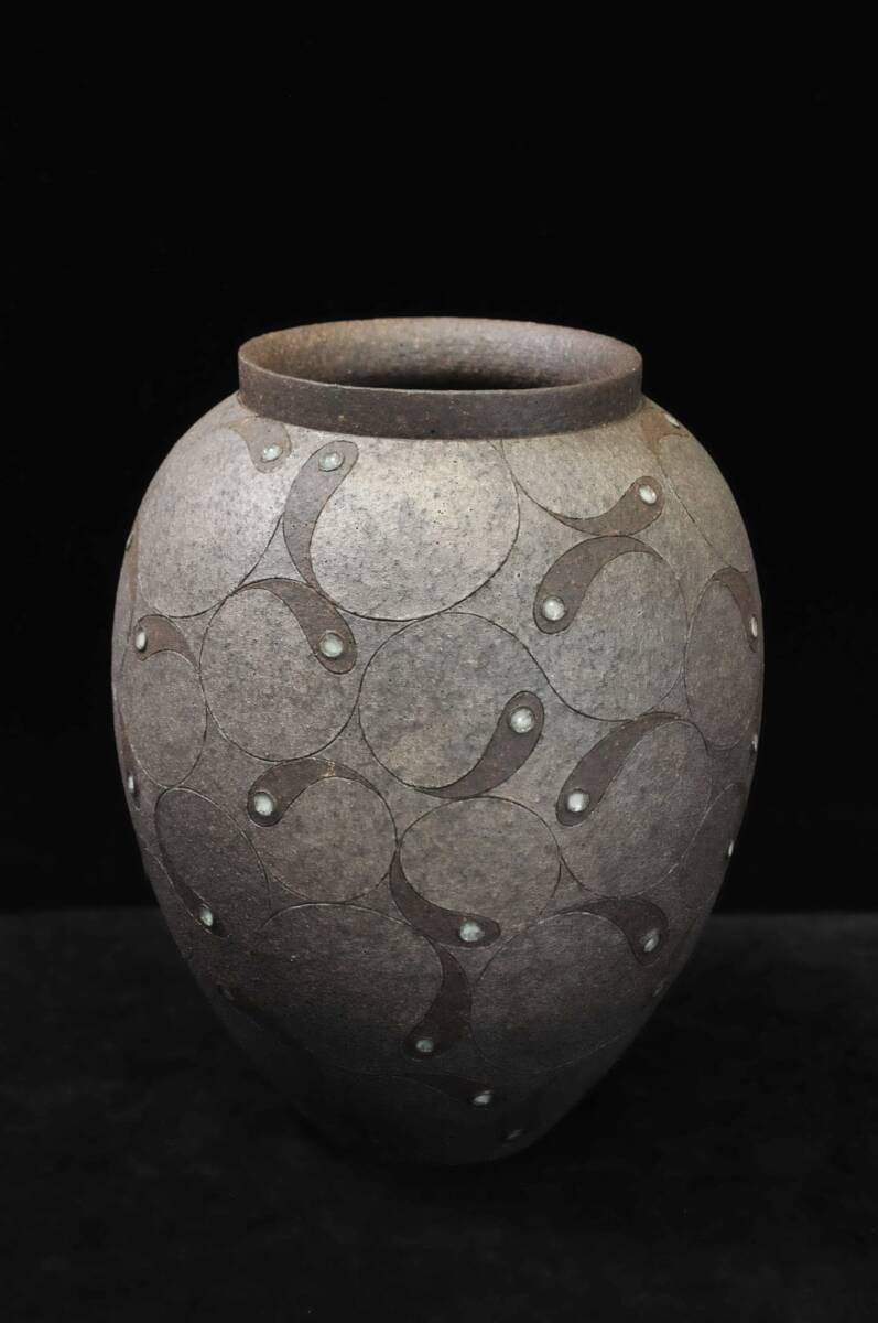 真作】 浅野勝 銀彩壷 共箱 北天窯 高さ：25cm 直径：19cm 重量