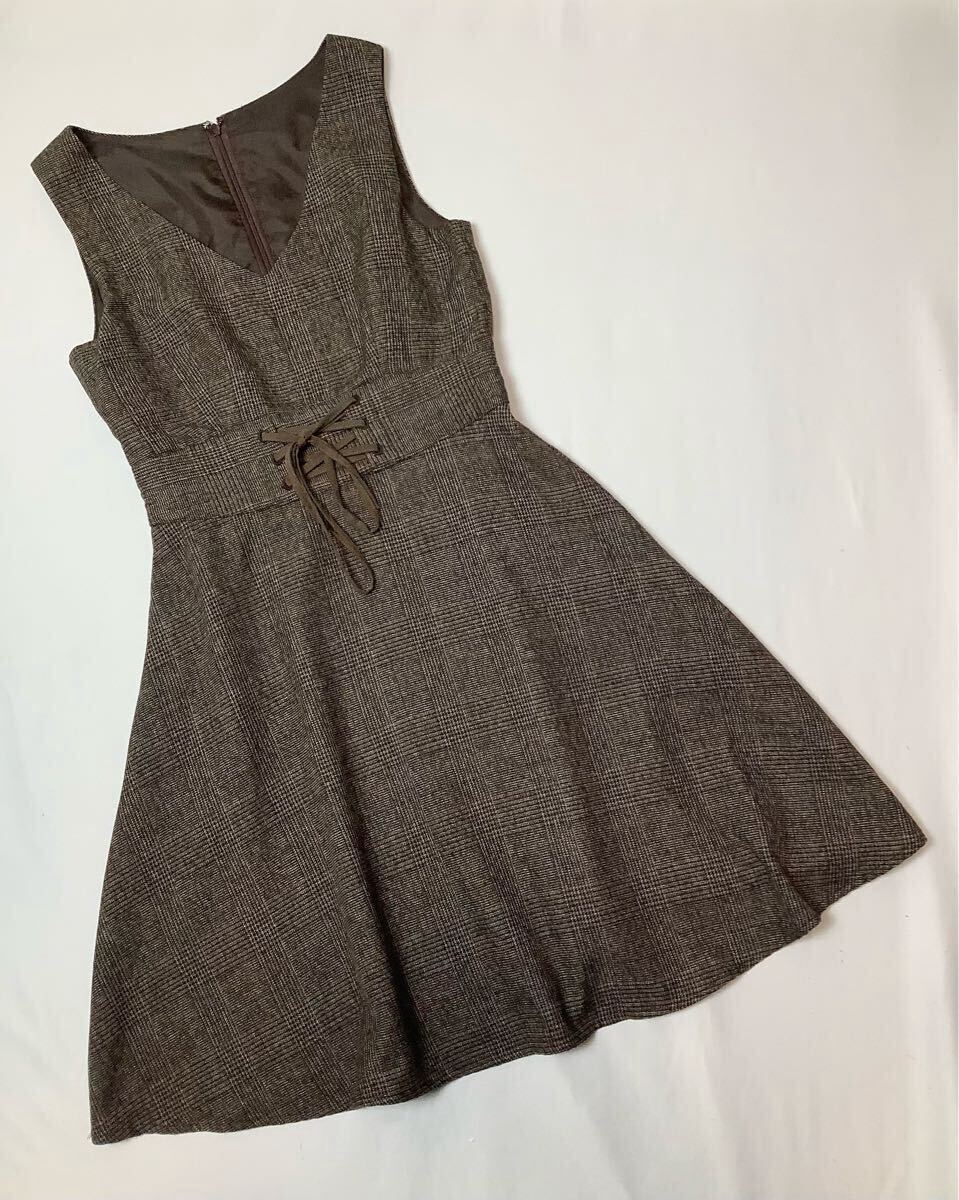 (レディース) MAJESTIC LEGON // グレンチェック柄 ジャンパー スカート・膝丈 ノースリーブ ワンピース・サイズ M_画像5