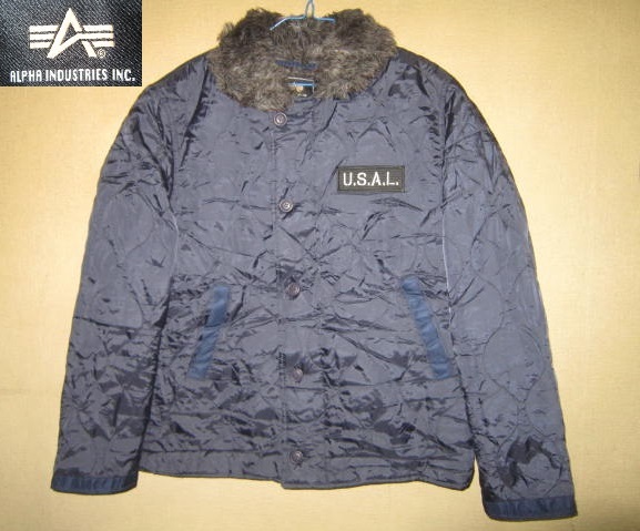 ALPHA INDUSTRIES アルファ ひょうたんステッチ キルティング 中綿 ライナー N-1 デッキジャケット 紺XL ミリタリー ジャケット ドカジャン