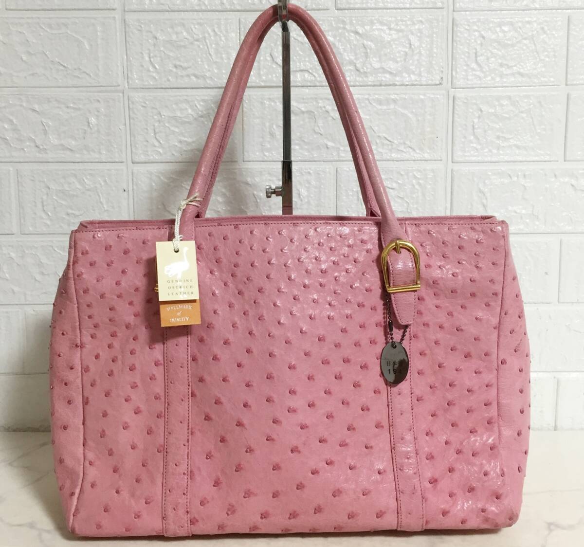 no32654 高級(jí) DALUVANI ダルバーニ JRA認(rèn)定 エキゾチック 本革 レザー オーストリッチ ダチョウ フォーマル ハンド トート バッグ