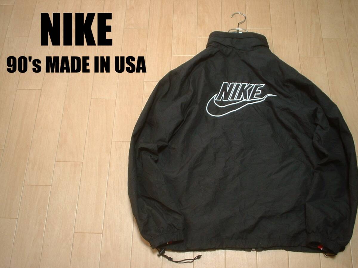 90sビンテージUSA製NIKEビッグスウッシュ刺繍ナイロンジャケット 90sビンテージUSA製NIKEビッグスウッシュ刺繍ナイロンジャケット