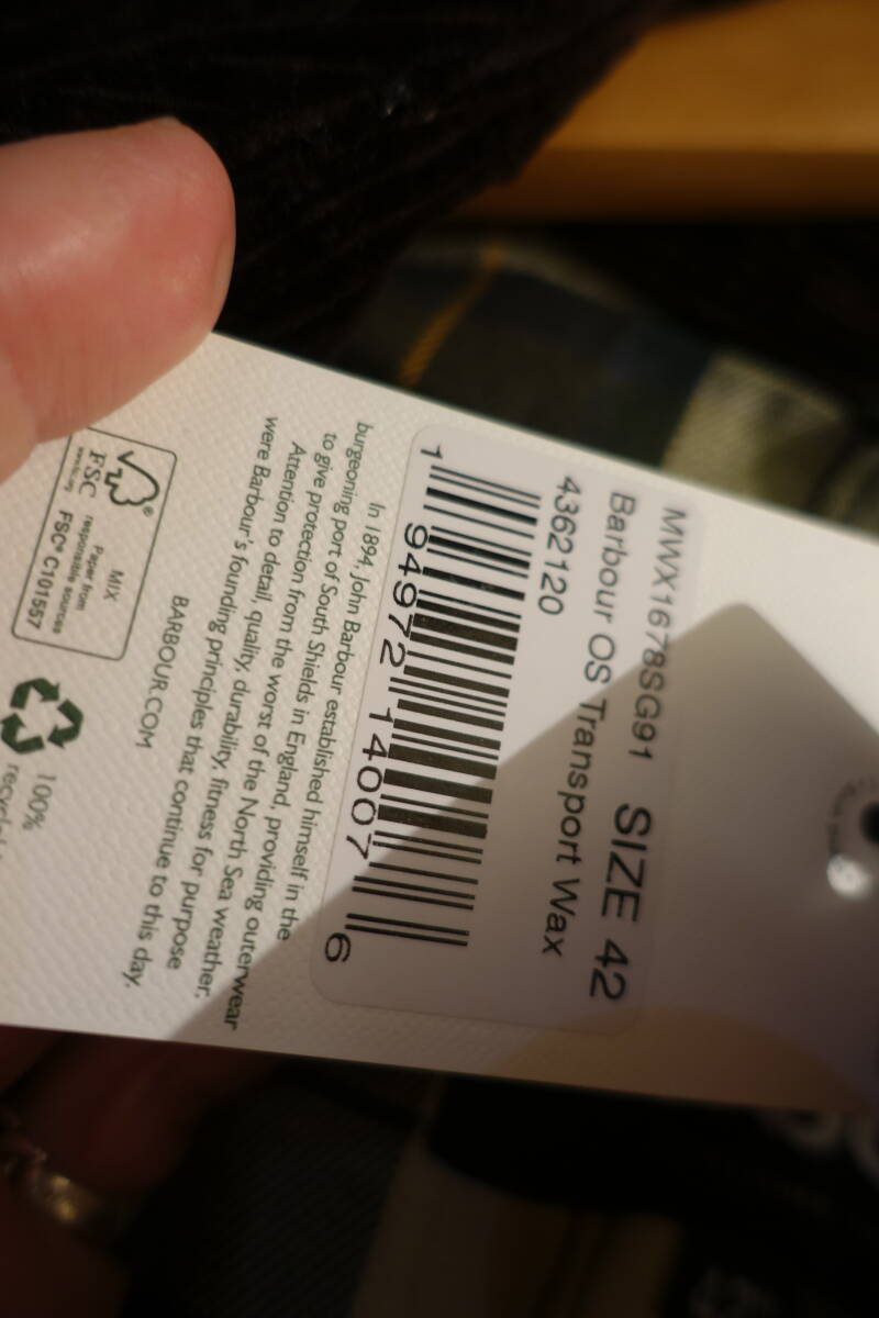 バブアー　Barbour ジャケット　2クラウン　232MWX1678　サイズ42　OS　TRANSPORT JACKET　Wax　セージ　