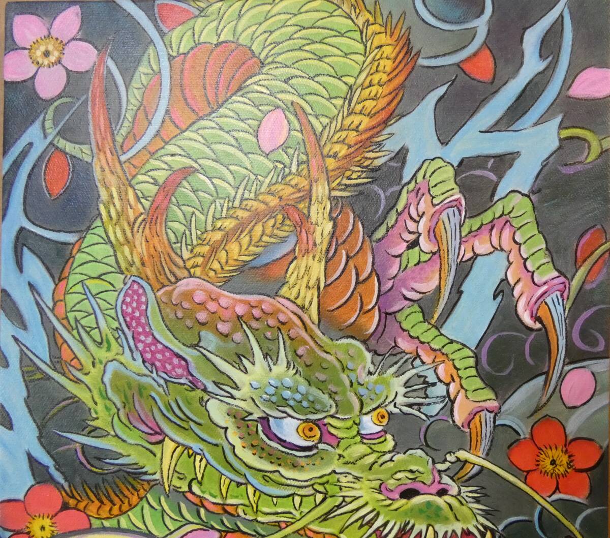 模写】 油絵 ジミー大西 「龍」サイン 額付き F6号(静物画 模写】 油絵 ジミー大西 「龍」サイン 額付き F6号(静物画