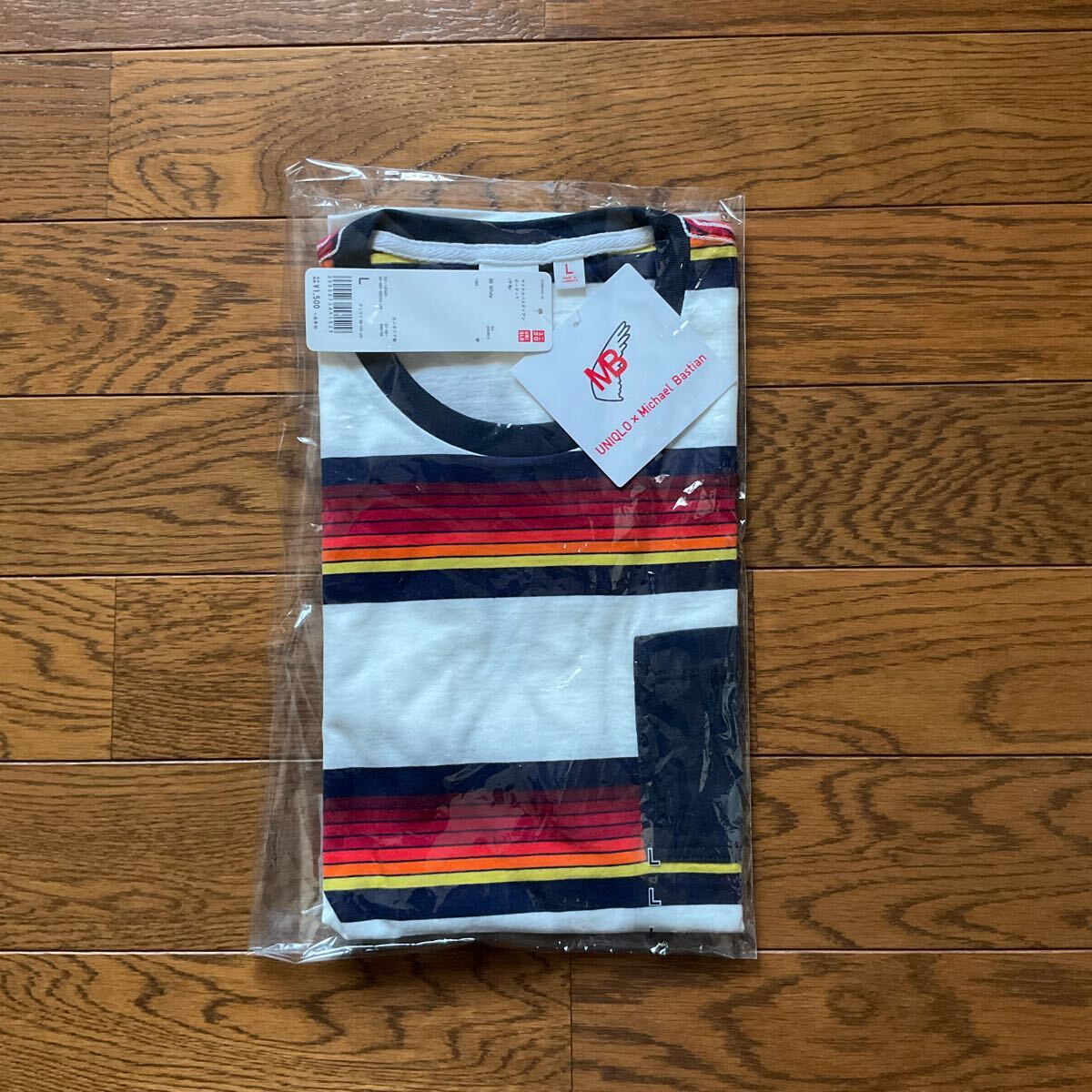 ユニクロ マイケルバスティアン ボーダーTシャツ ホワイト Lサイズ UNIQLO 半袖_画像1