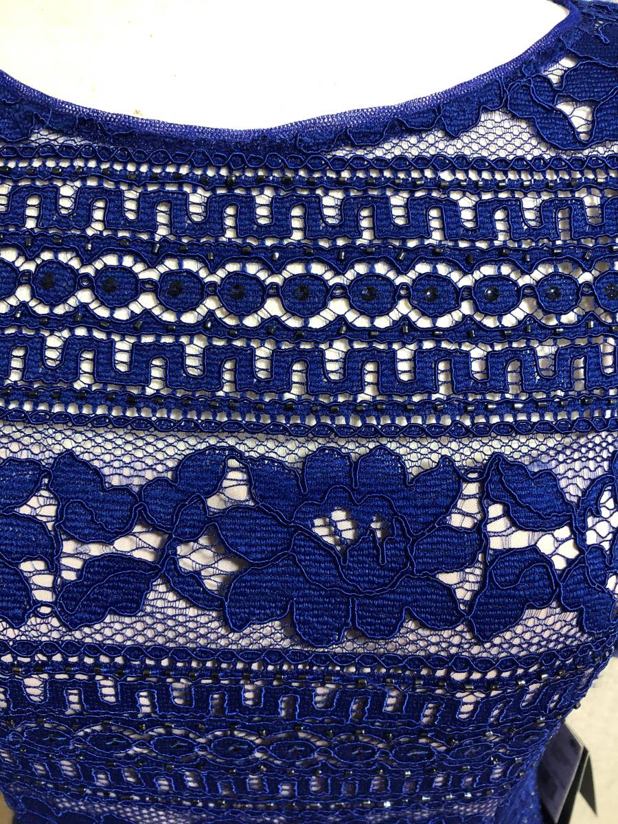 新品タグ付き 2/9号 Tadashi Shoji ADRIANNA PAPELL｜アドリアナパペル ワンピース ドレス ブルー 総レース　通勤_画像5