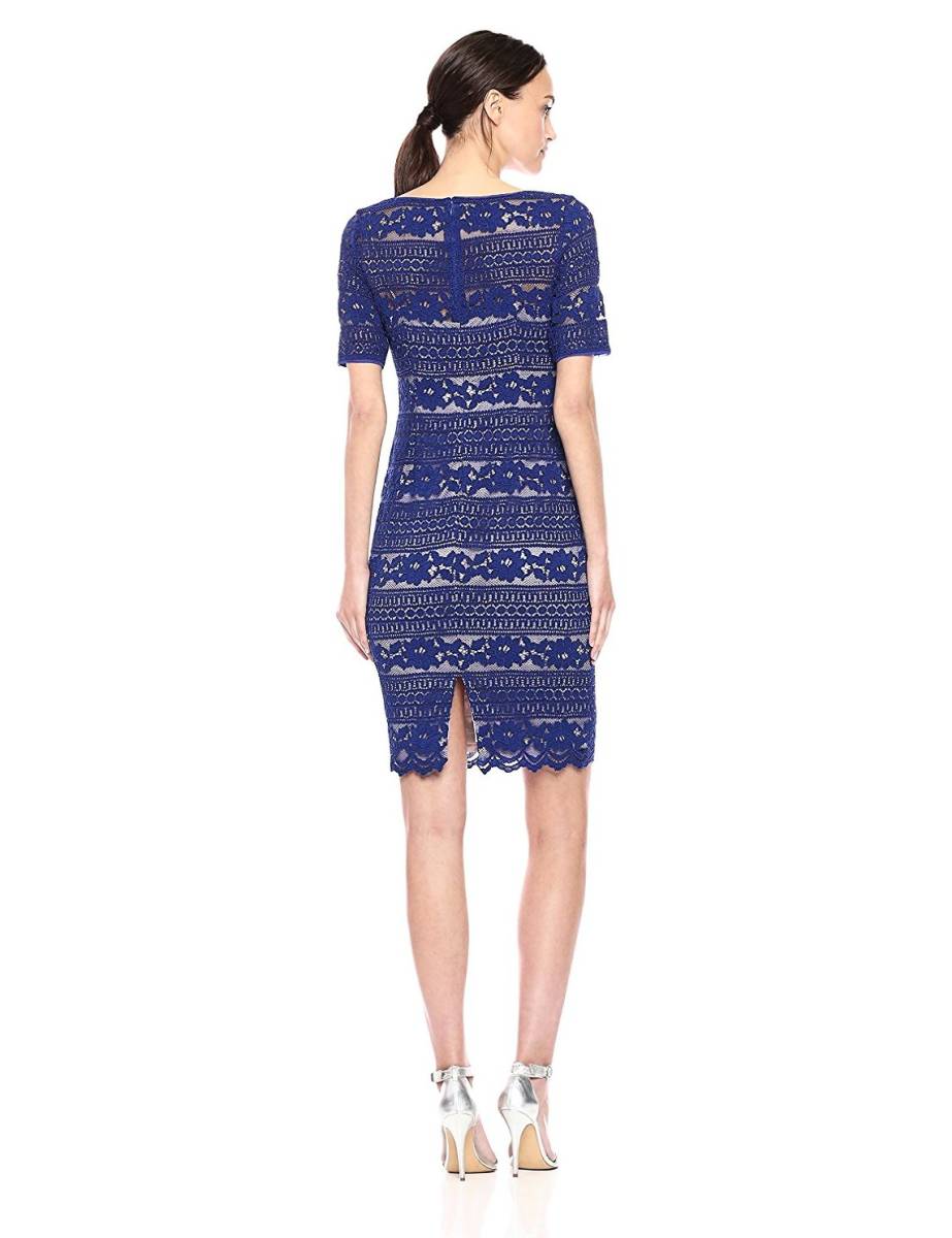 新品タグ付き 2/9号 Tadashi Shoji ADRIANNA PAPELL｜アドリアナパペル ワンピース ドレス ブルー 総レース　通勤_画像2