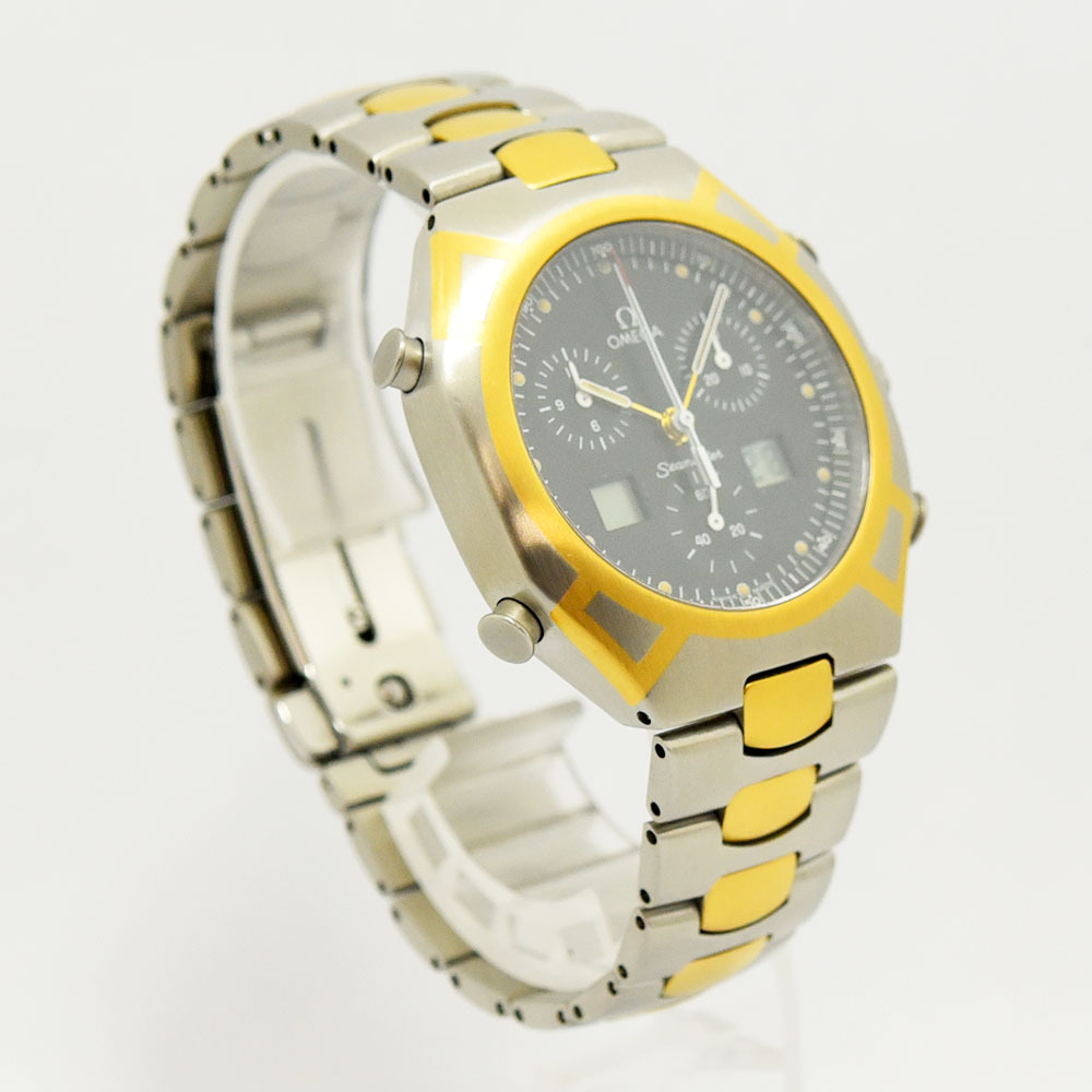 オメガ 中古 メンズ OMEGA シーマスター ポラリス クォーツ クロノグラフ YG ゴールド SS ステンレス ブラック 軽仕上げ