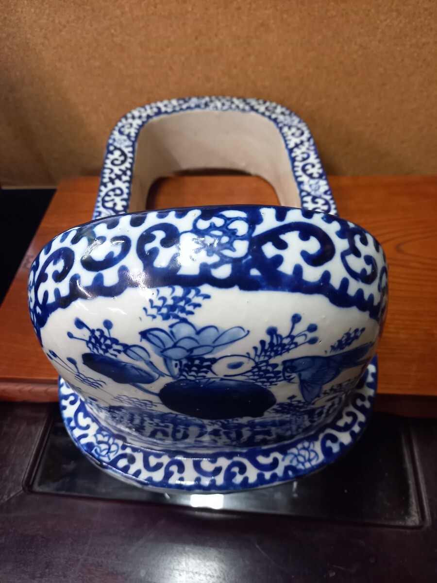 伊万里焼 アンティーク 便器 蛸唐草 青染付 和式 花柄 中古(和式