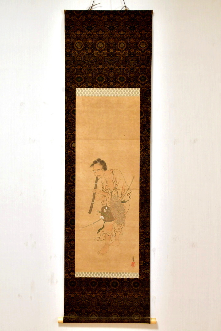593(模写) 掛軸 狩野常信 吹笛人物図 ○ 絹本 日本画 掛け軸 593(模写) 掛軸 狩野常信 吹笛人物図 ○ 絹本 日本画 掛け軸