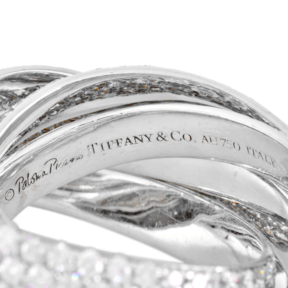 Tiffany Tiffany&Co.paroma мелодия 5 частота кольцо кольцо бриллиант примерно 10 номер K18WG белое золото 14.0g 5 полосный полный pave