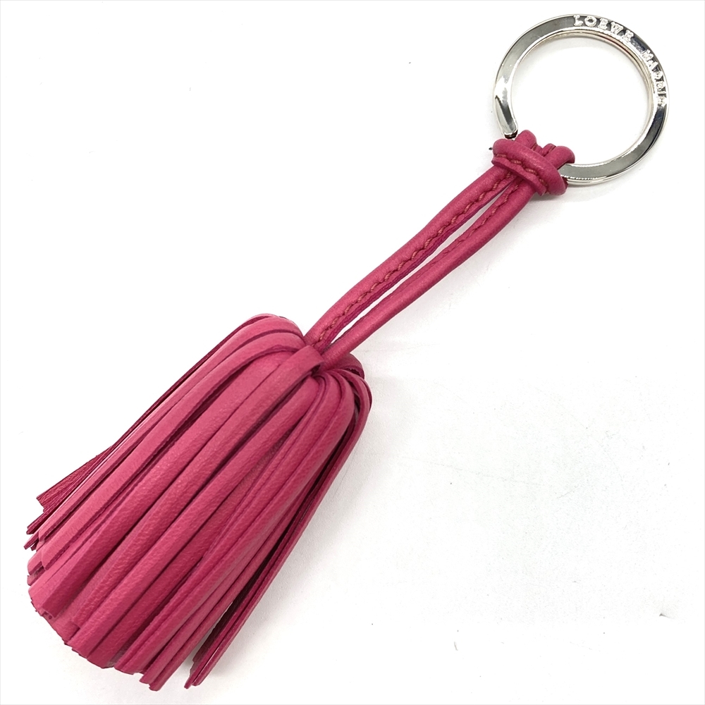 ロエベ LOEWE タッセル チャーム レザー ピンク シルバー金具 キーリング キーホルダー レディース