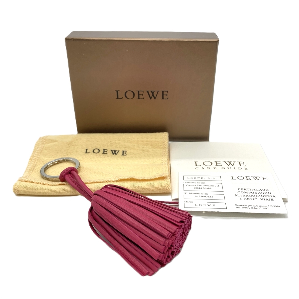 ロエベ LOEWE タッセル チャーム レザー ピンク シルバー金具 キーリング キーホルダー レディース