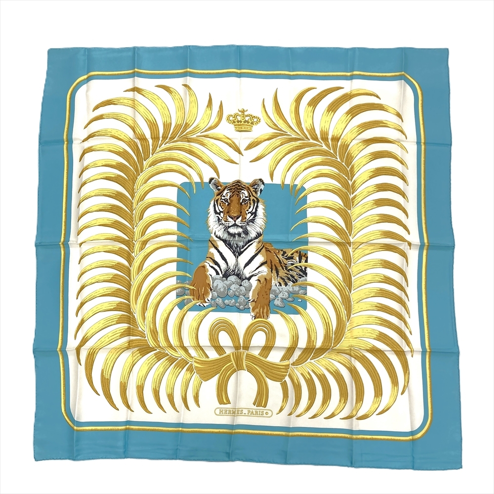 エルメス HERMES カレ90 王者の虎 Tigre Royal スカーフ シルク ブルー 虎