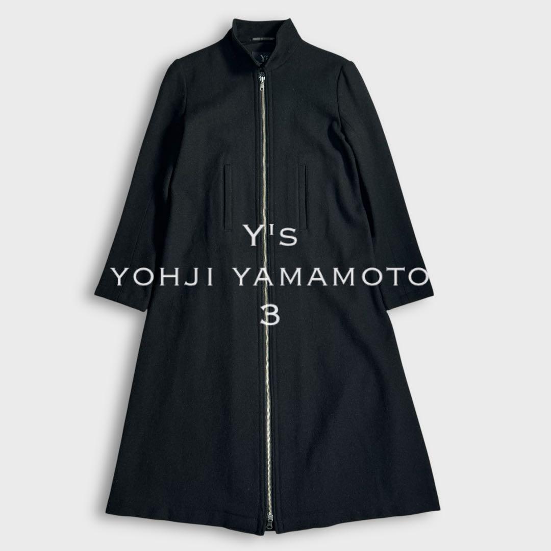Y's ワイズ ウール ロングコート ジップ ブラック ヨウジ
