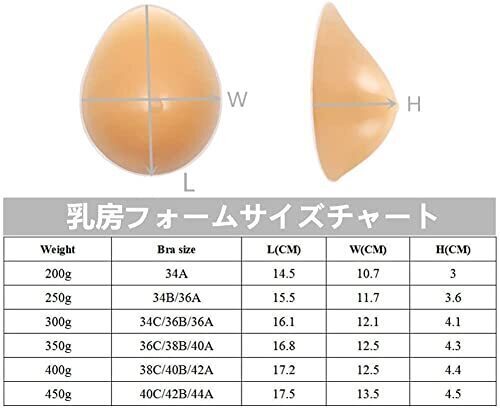 シリコンバスト 水滴型の乳房 乳がん患者のための人工乳房 ブラエンハンサーインサート凹型ブラパッド　300ｇ
