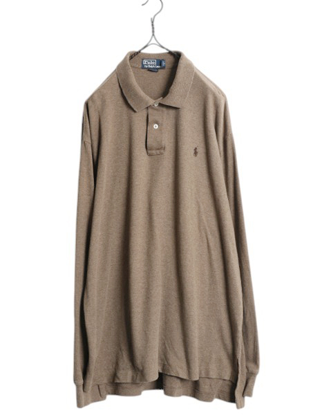 90s ポロ ラルフローレン 長袖 ポロシャツ メンズ XL オールド 長袖シャツ ワンポイント スムース 素材 コットン ストレッチ 大きいサイズ