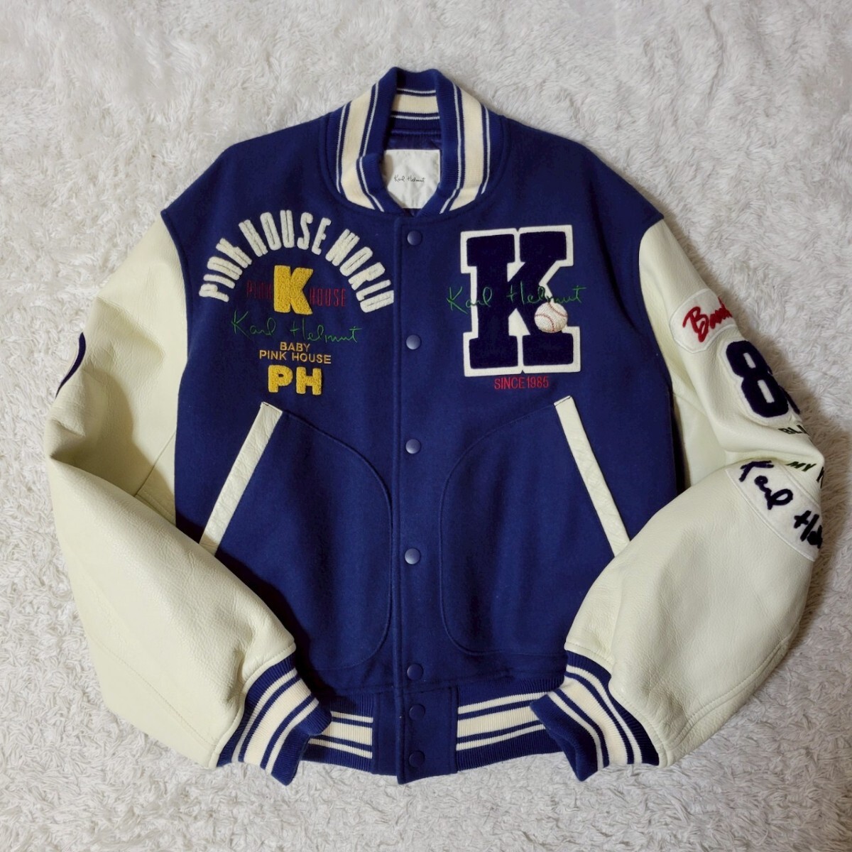 希少/L相当】 Karl Helmut カールヘルム 袖レザー切替 Baseball 希少/L相当】 Karl Helmut カールヘルム 袖レザー切替 Baseball