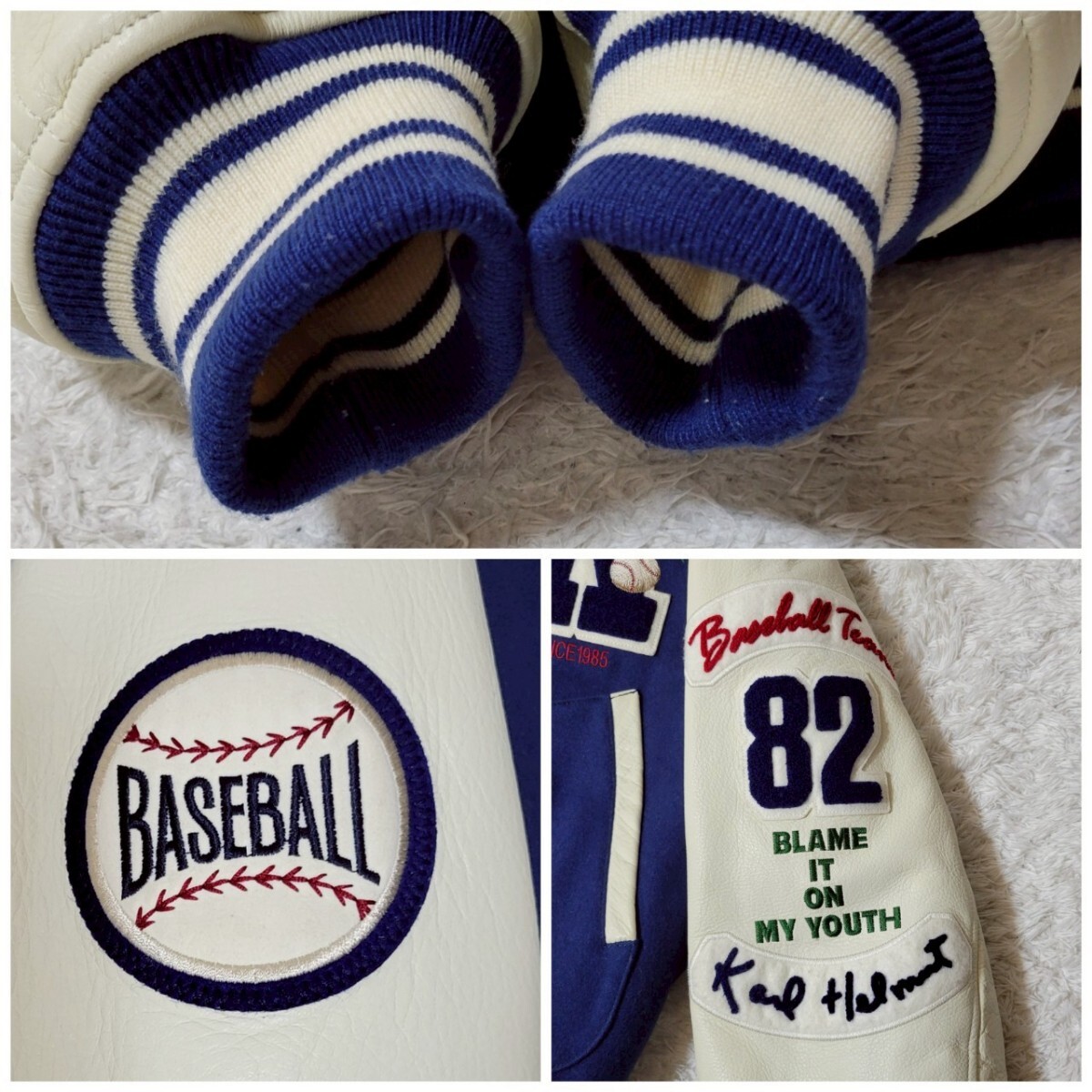 希少/L相当】 Karl Helmut カールヘルム 袖レザー切替 Baseball 希少/L相当】 Karl Helmut カールヘルム 袖レザー切替 Baseball