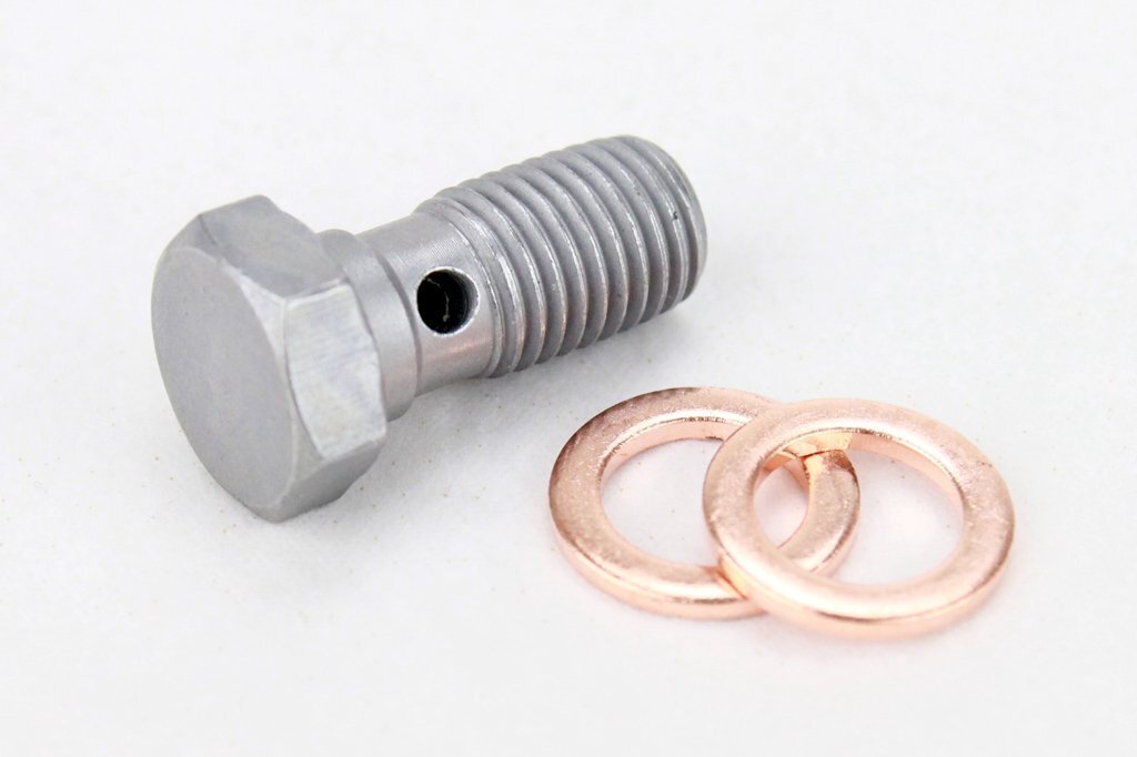 送料格安 M10 1.25mm バンジョーボルト 銅ワッシャー2枚付屬 シングル 10mm P1.25 ブレーキマスター オイルクーラー クラッチマスター